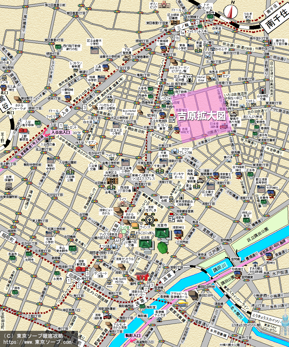 吉原ソープランド街周辺MAP
